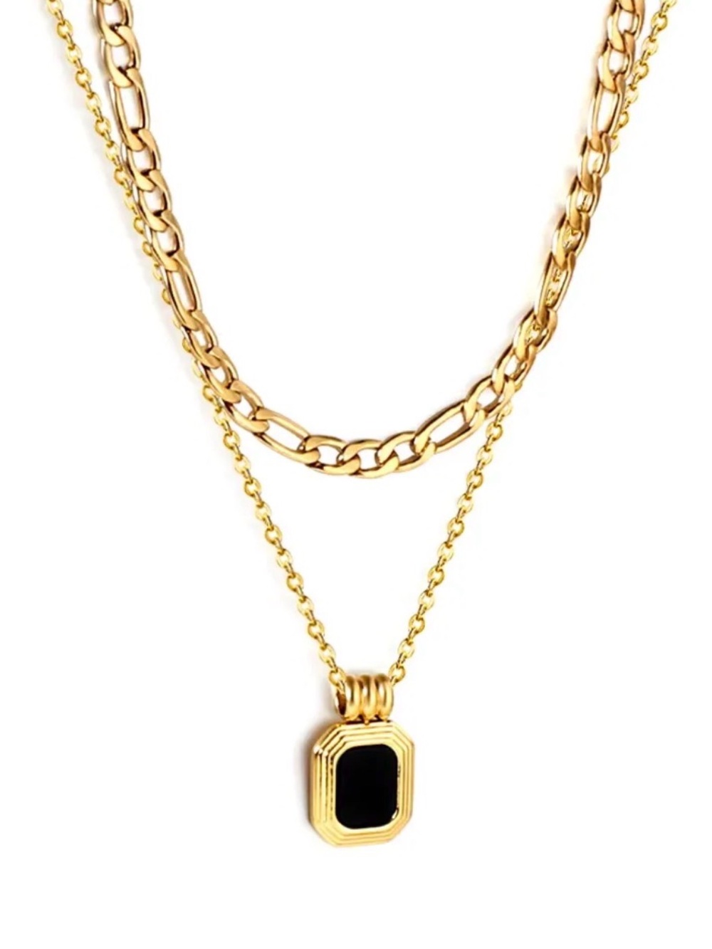18k plated Gold Layered Necklace with Black Pendant